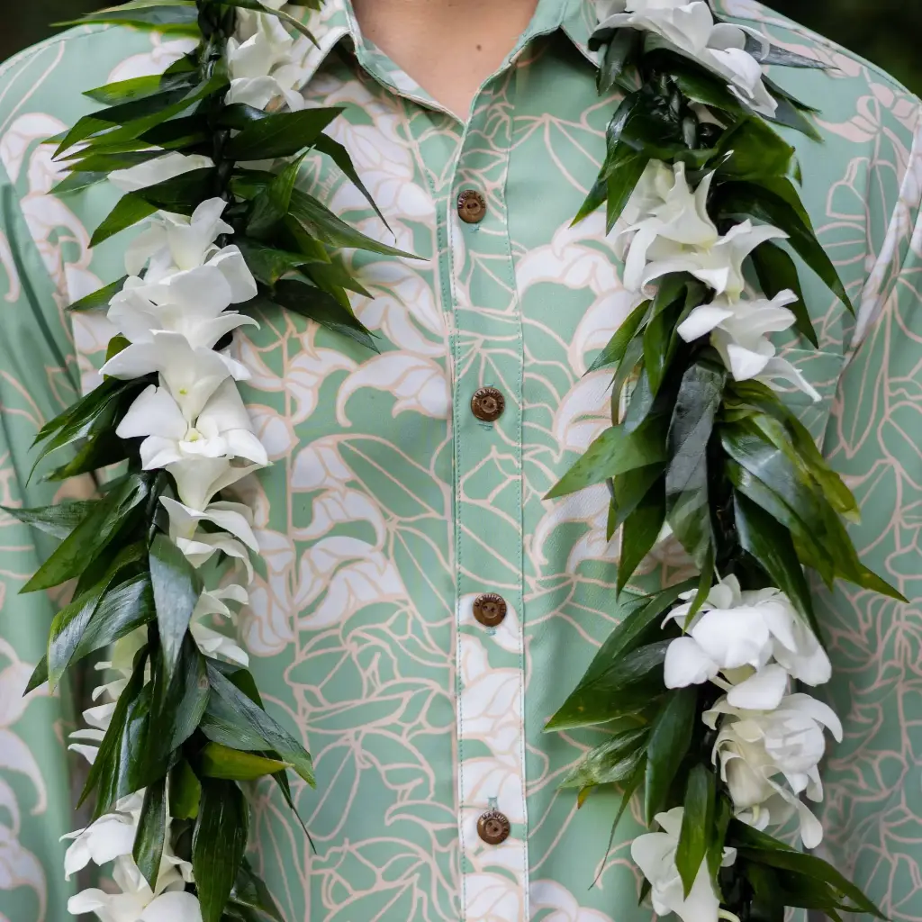 Ti Leaf Maile Style Lei & White Orchid Twist