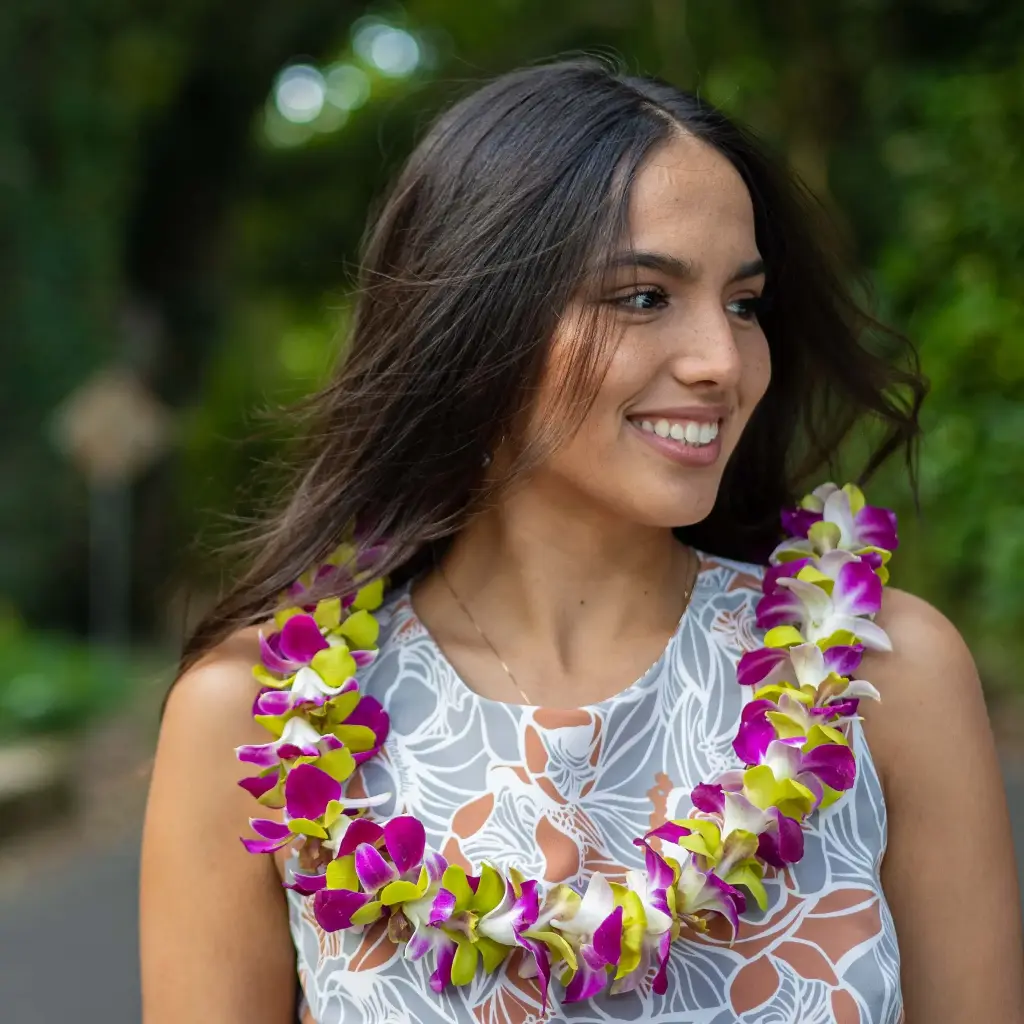 Single Purple & Green Orchid Mix Lei