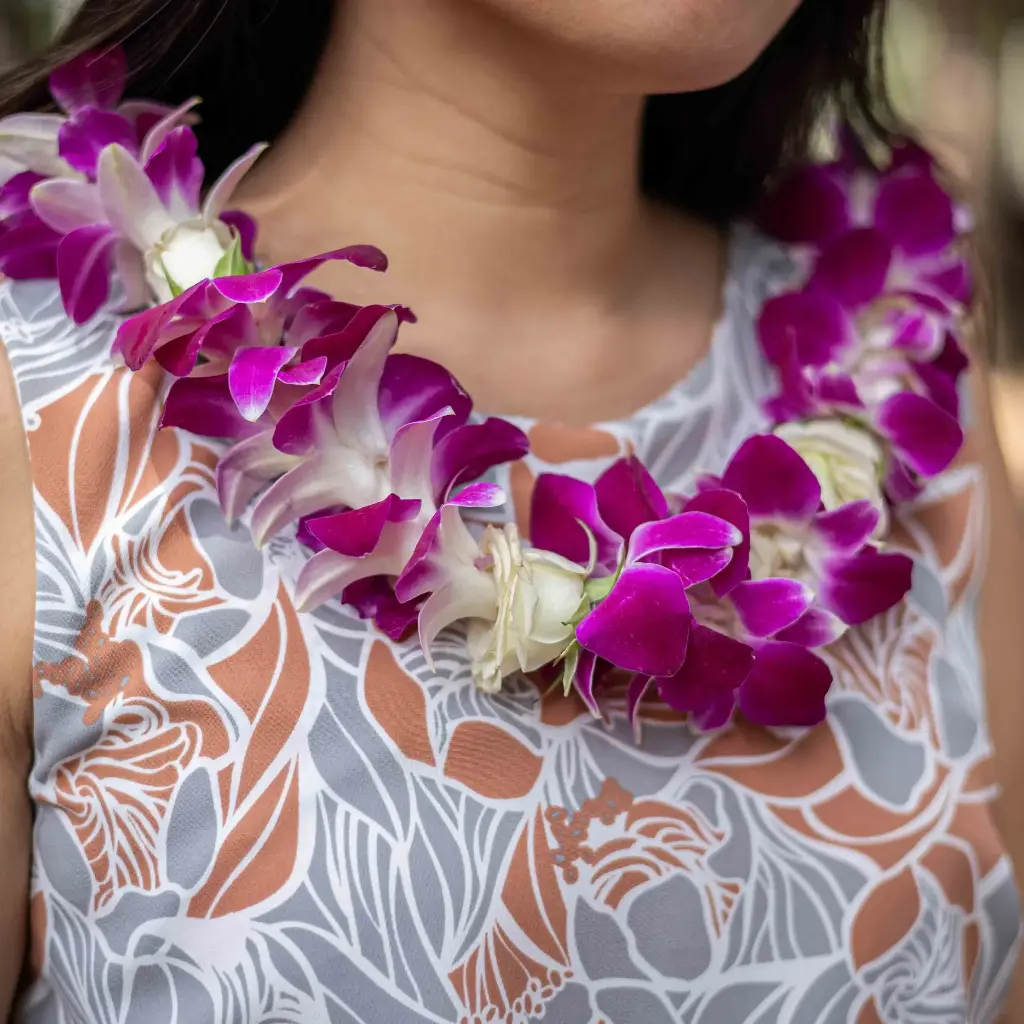 Single Purple Orchid & Rose Mix Lei