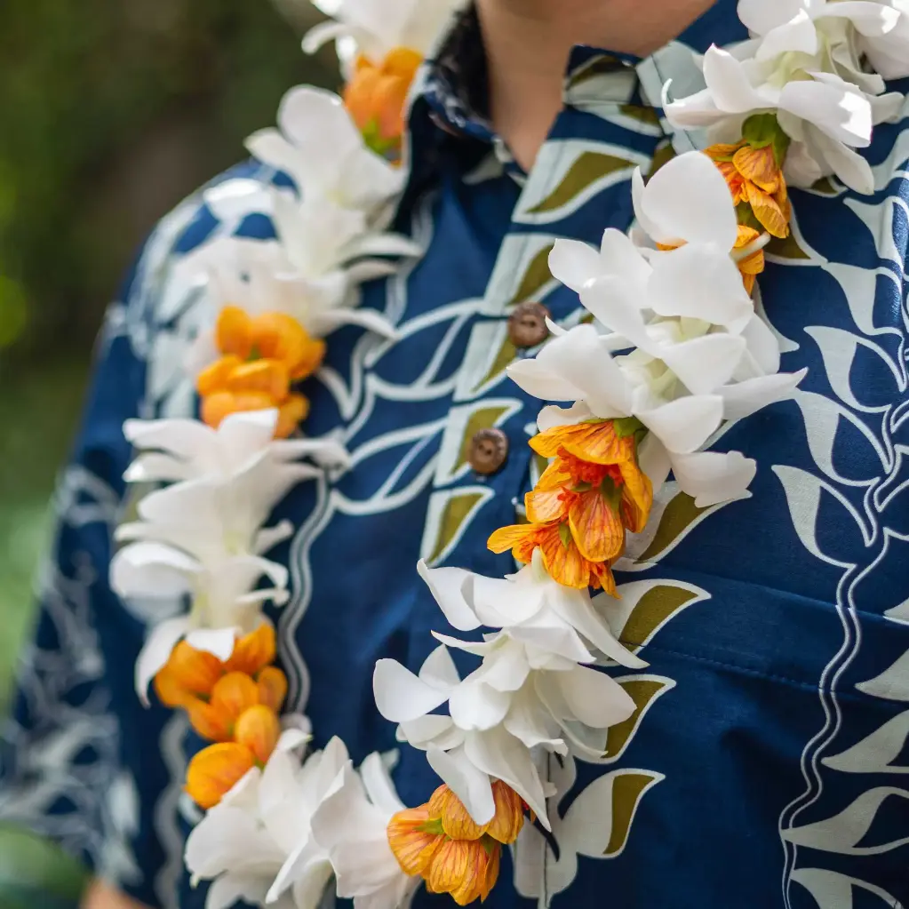 Single White Orchid & Lantern Ilima Mix Lei