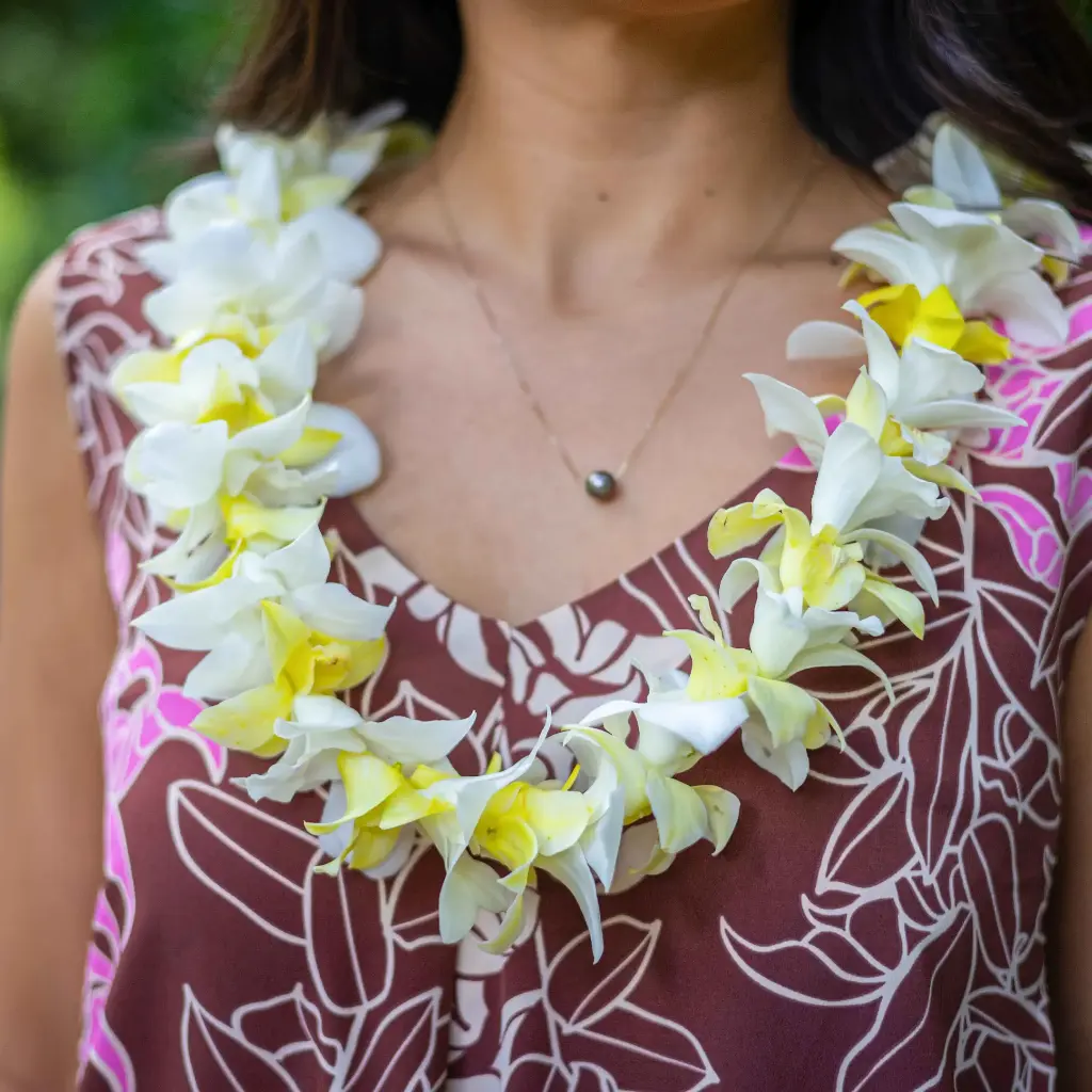 Single Yellow & White Orchid Mix Lei