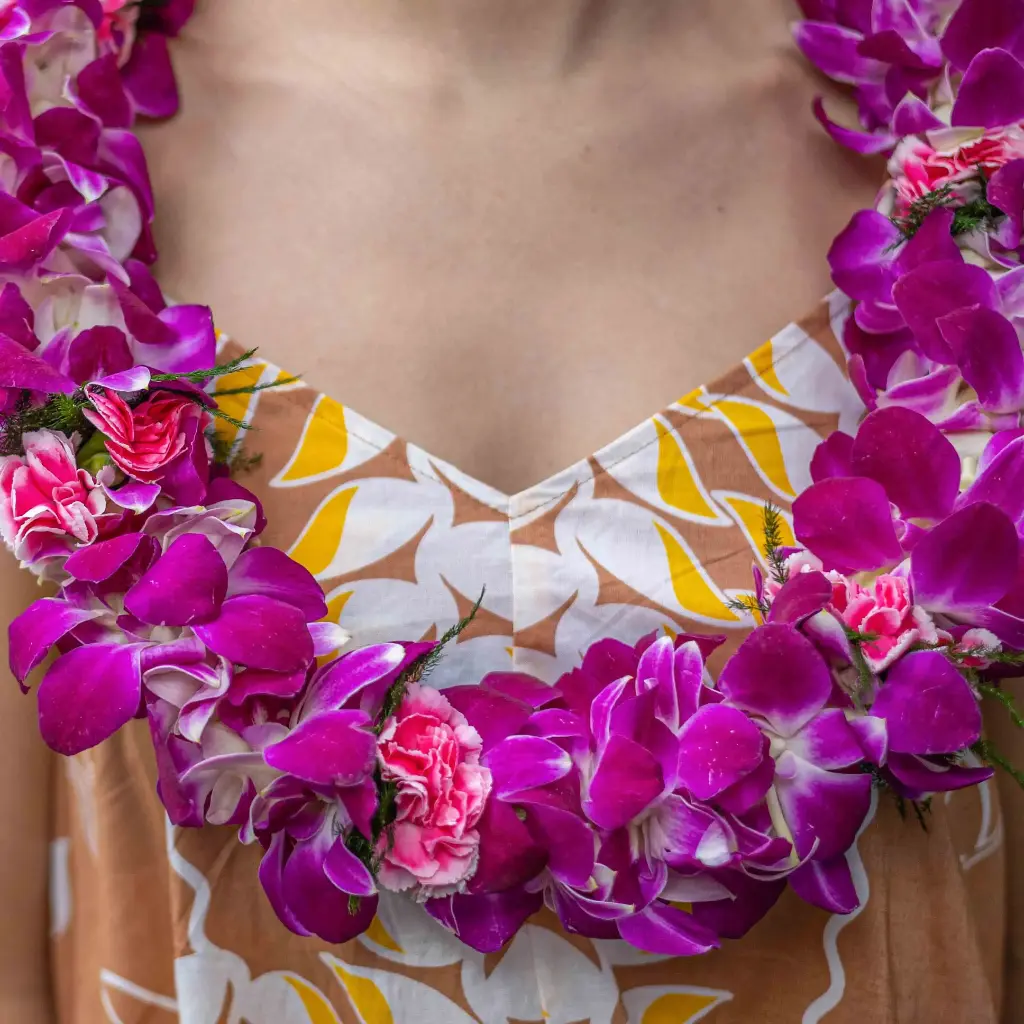 Double Purple Orchid & Carnation Lei