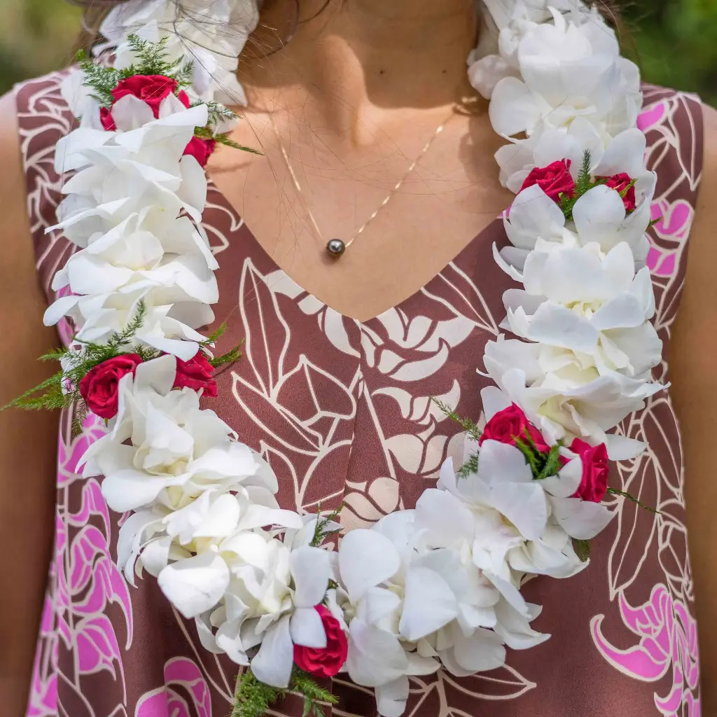 Double White Orchid & Rose Lei
