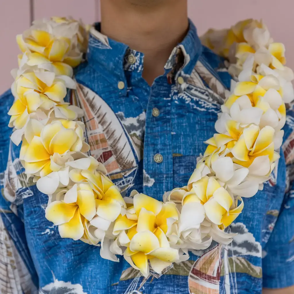 Double Yellow Plumeria & White Orchid Lei