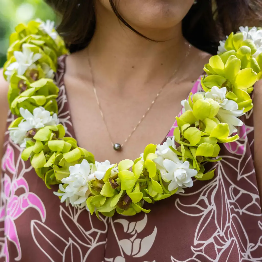 Double Green Orchid & Tuberose Lei