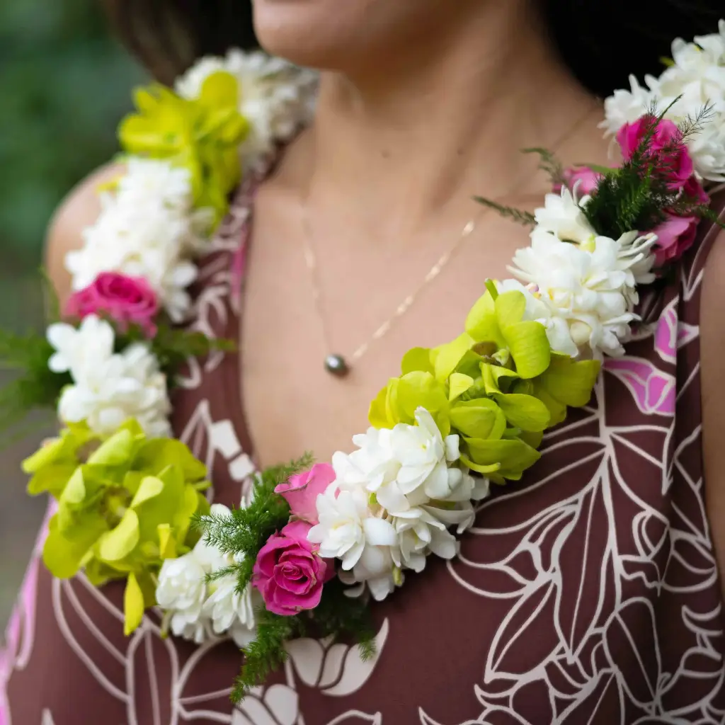 Double Green Orchid, Tuberose & Rose Lei