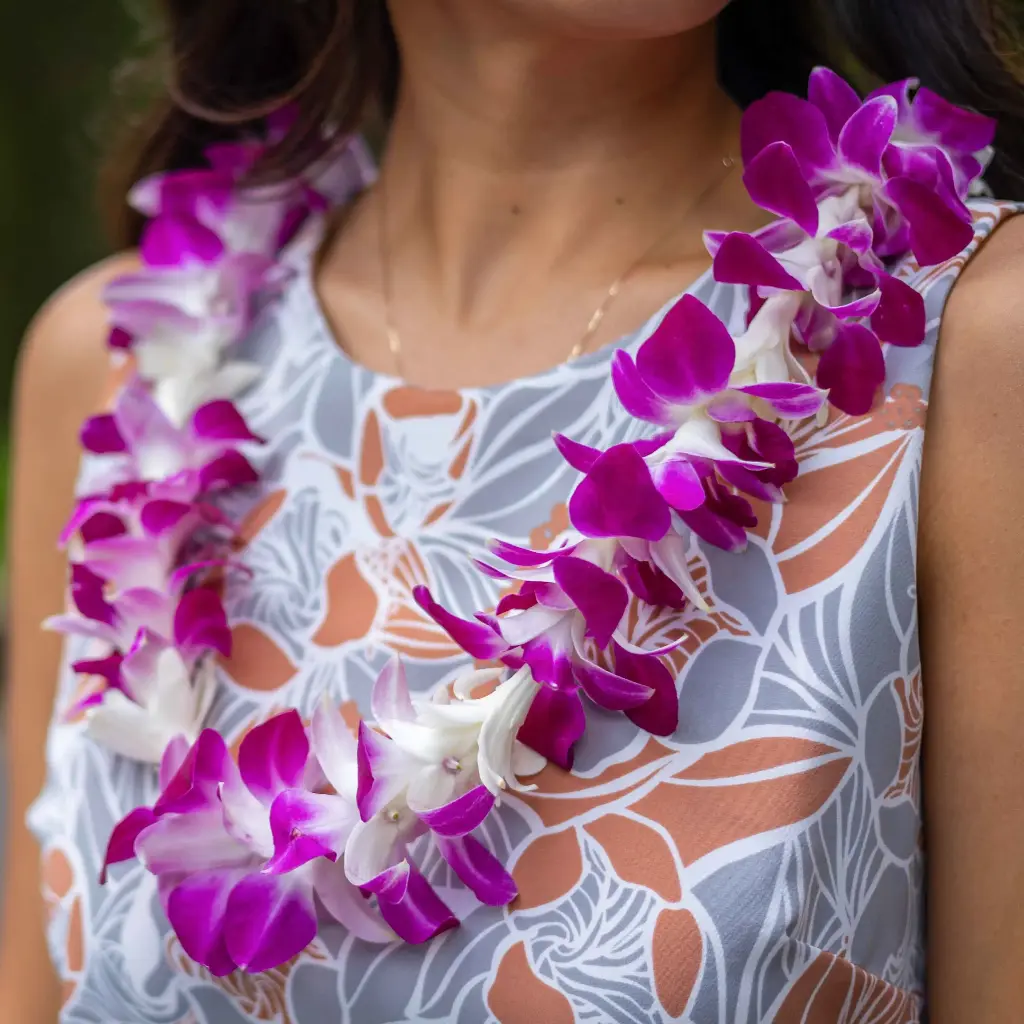 Single Purple Orchid & Tuberose Mix Lei