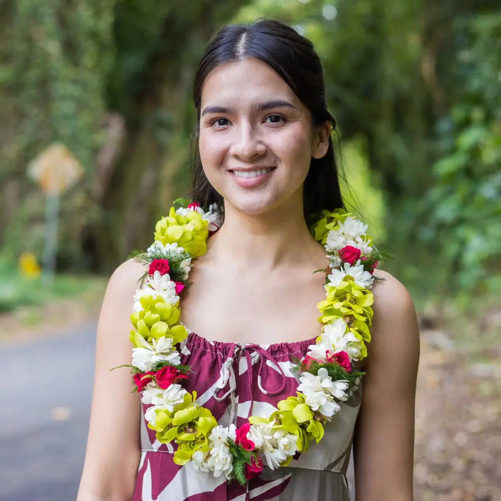 Double Green Orchid, Tuberose & Rose Lei