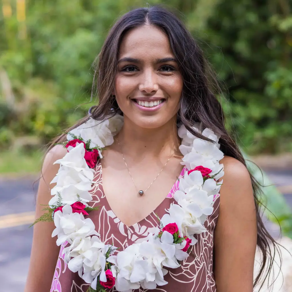 Double White Orchid & Rose Lei