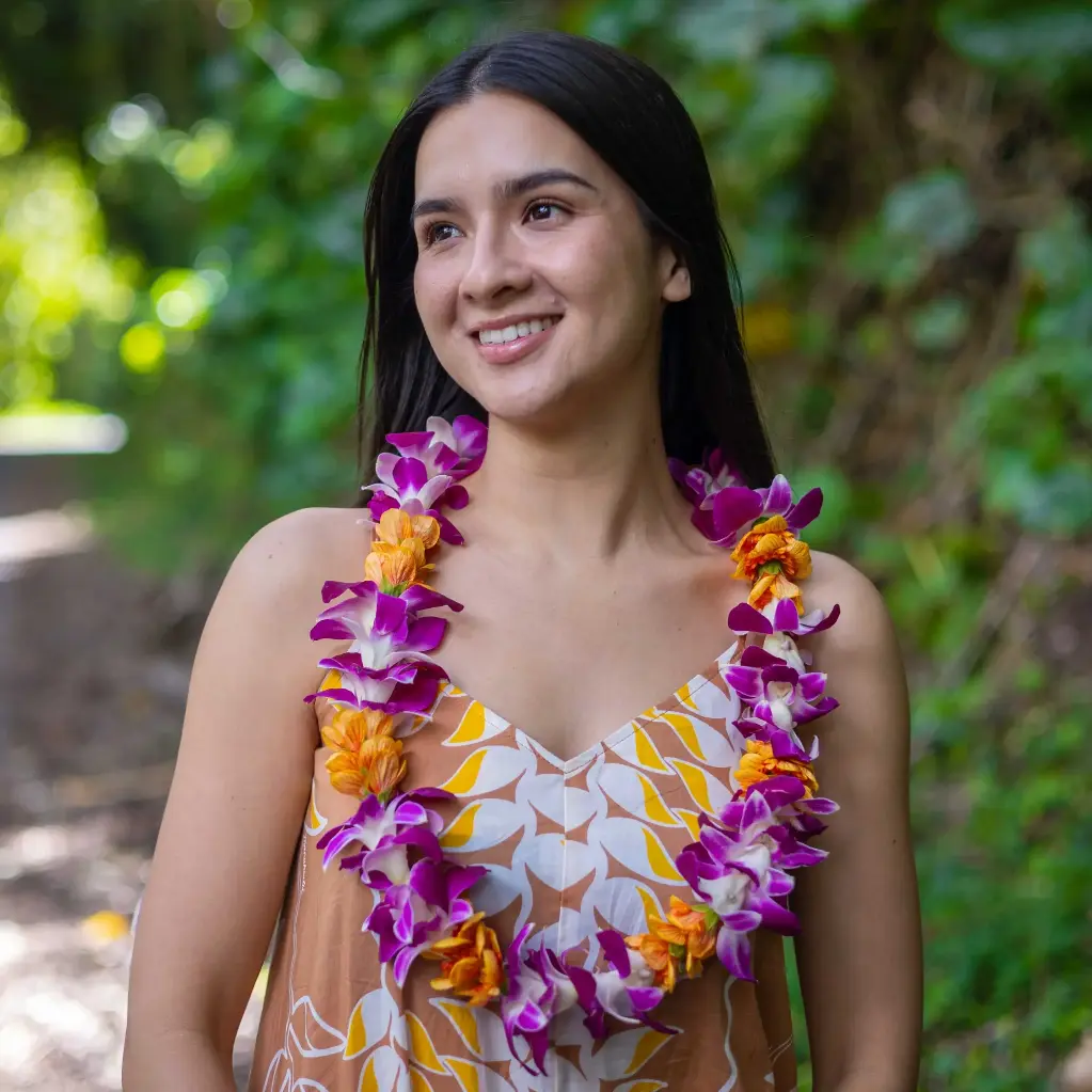 Single Purple Orchid & Lantern Ilima Mix Lei